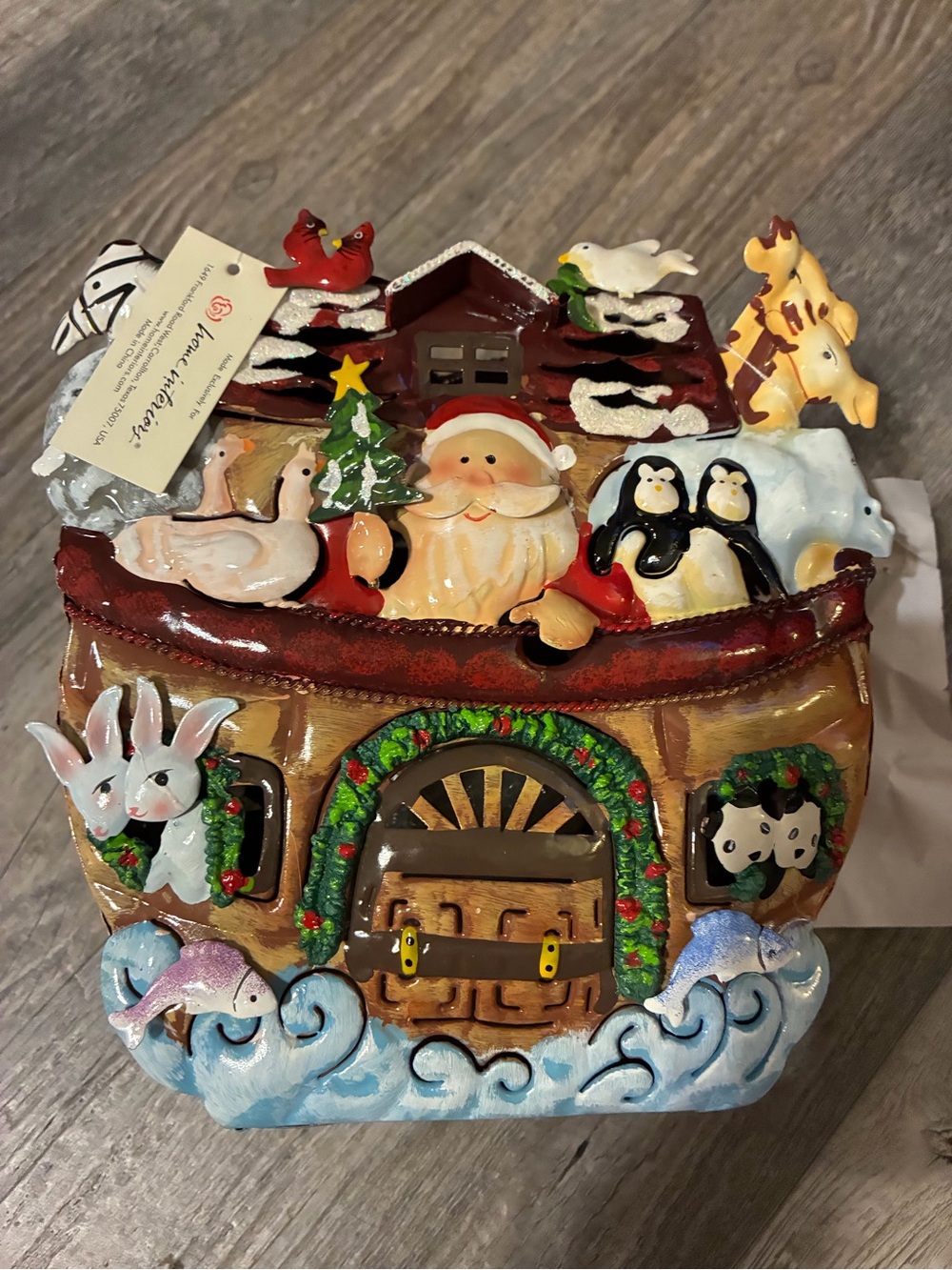 Vintage Home Interiors "Christmas on the Ark" tin tealight votive candle holder